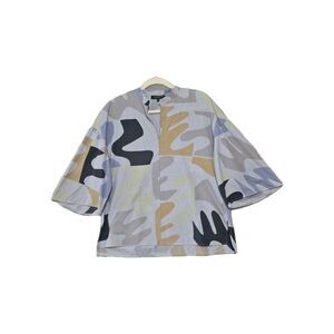 Lafayette 148 Women's Cotton V-Neck Blue Carla Urban Ethos Stripe Blouse Medium